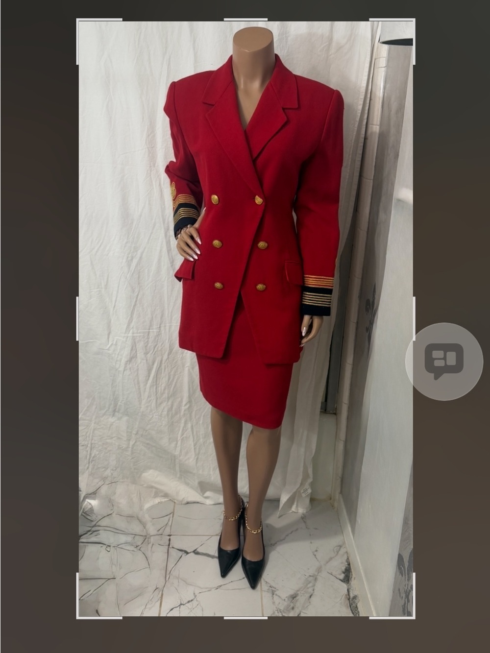 Womens Red Double-Breasted Blazer with Gold Button & Trim☑️ - Picture 9 of 15
